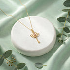 Lotus Anahtar Kolye | Fable Serisi | Altın Kaplama 925 Gümüş | Pembe Zirkon | Mihu Jewelry