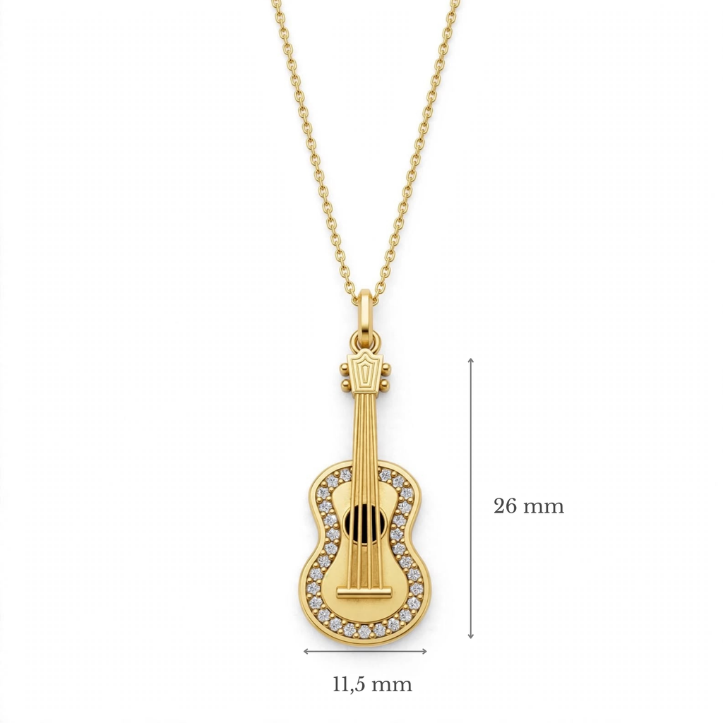 Gitar Kolye | Fable Serisi | Altın Kaplama 925 Gümüş | Zirkon Taşlı | Mihu Jewelry