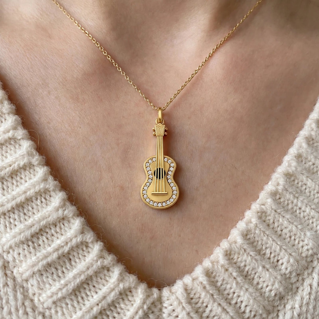 Gitar Kolye | Fable Serisi | Altın Kaplama 925 Gümüş | Zirkon Taşlı | Mihu Jewelry