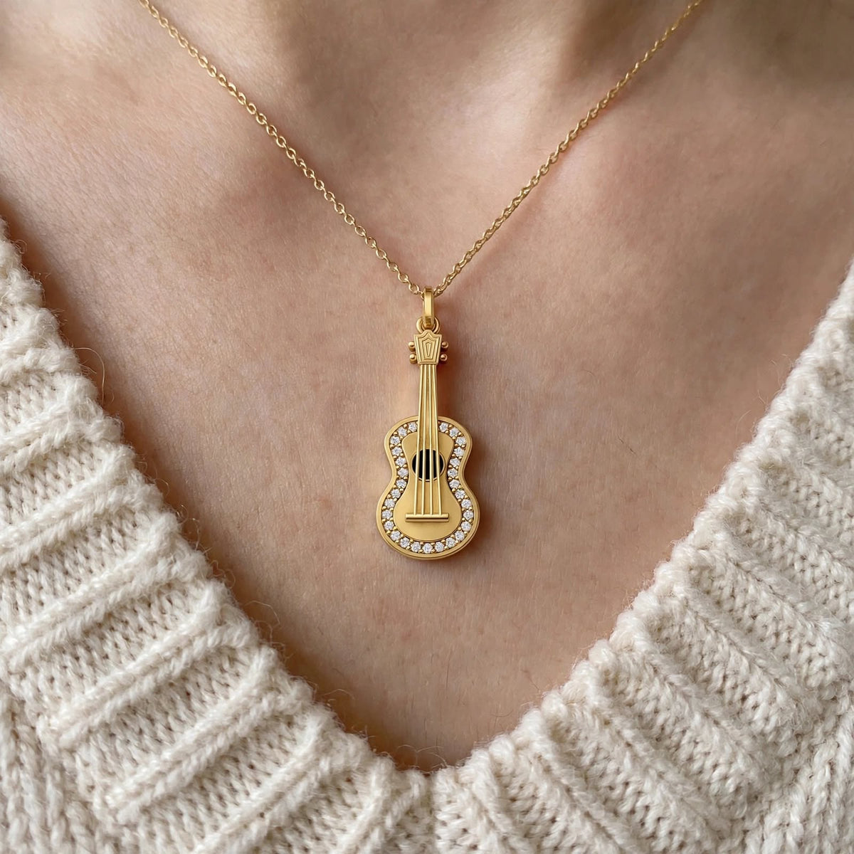 Gitar Kolye | Fable Serisi | Altın Kaplama 925 Gümüş | Zirkon Taşlı | Mihu Jewelry