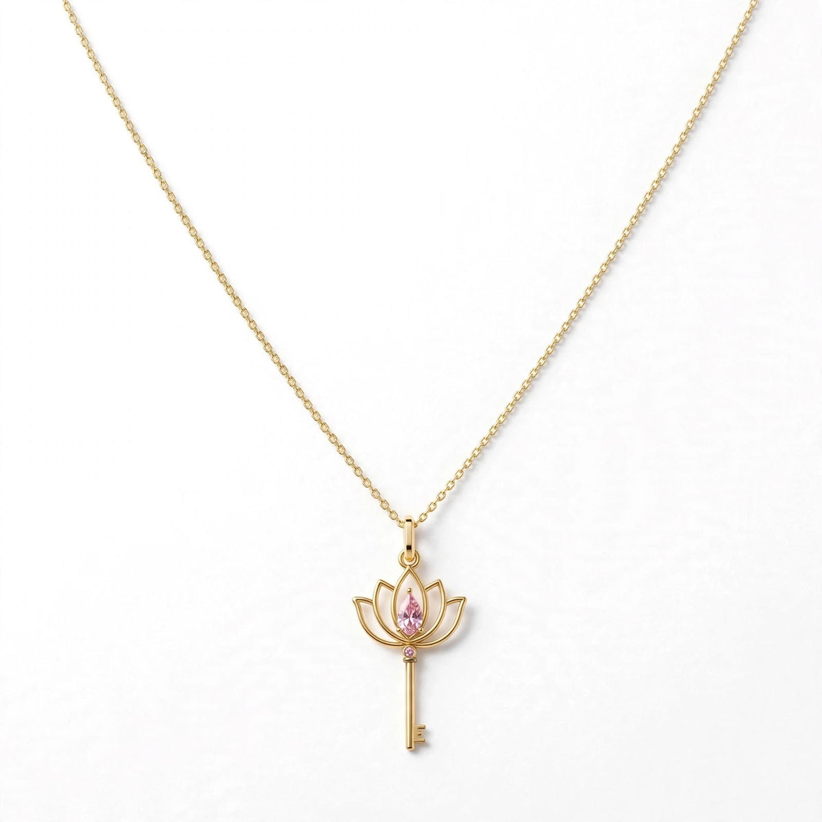 Lotus Anahtar Kolye | Fable Serisi | Altın Kaplama 925 Gümüş | Pembe Zirkon | Mihu Jewelry