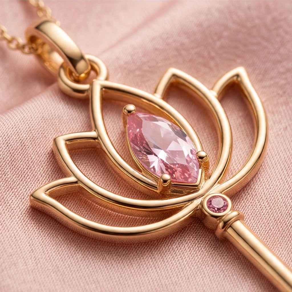 Lotus Anahtar Kolye | Fable Serisi | Altın Kaplama 925 Gümüş | Pembe Zirkon | Mihu Jewelry