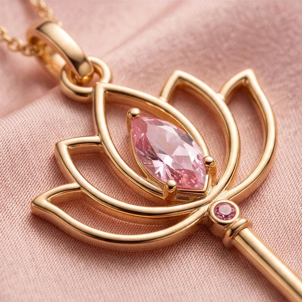 Lotus Anahtar Kolye | Fable Serisi | Altın Kaplama 925 Gümüş | Pembe Zirkon | Mihu Jewelry