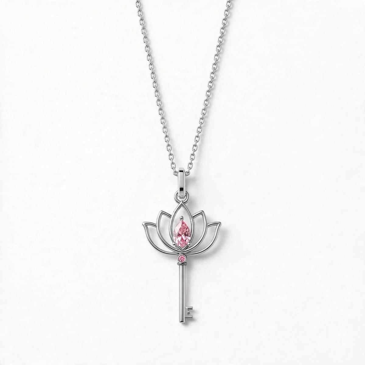 Lotus Anahtar Kolye | Fable Serisi | Altın Kaplama 925 Gümüş | Pembe Zirkon | Mihu Jewelry