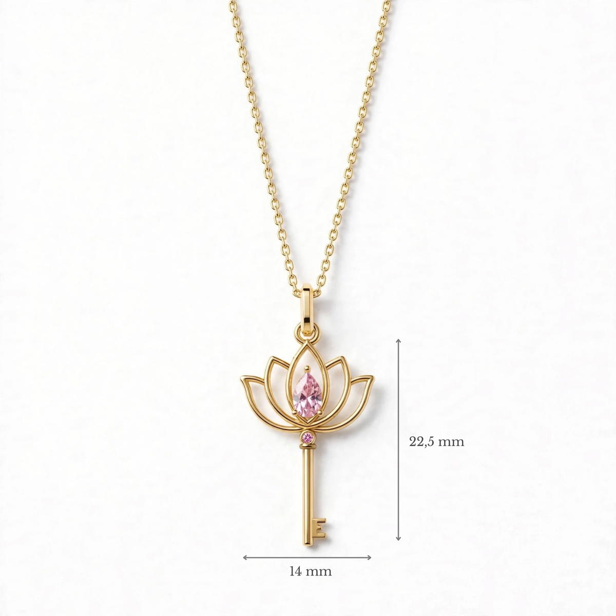 Lotus Anahtar Kolye | Fable Serisi | Altın Kaplama 925 Gümüş | Pembe Zirkon | Mihu Jewelry