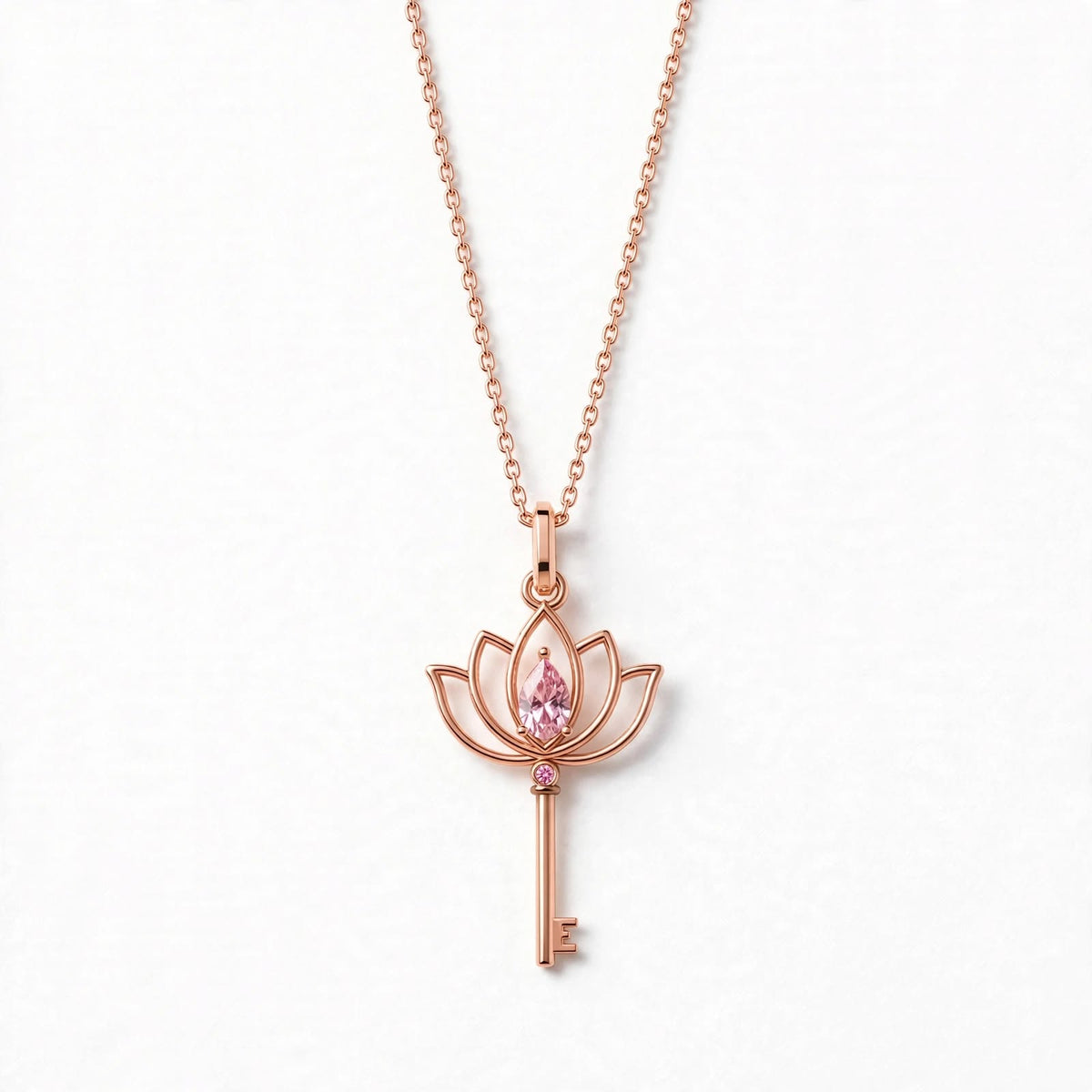 Lotus Anahtar Kolye | Fable Serisi | Altın Kaplama 925 Gümüş | Pembe Zirkon | Mihu Jewelry