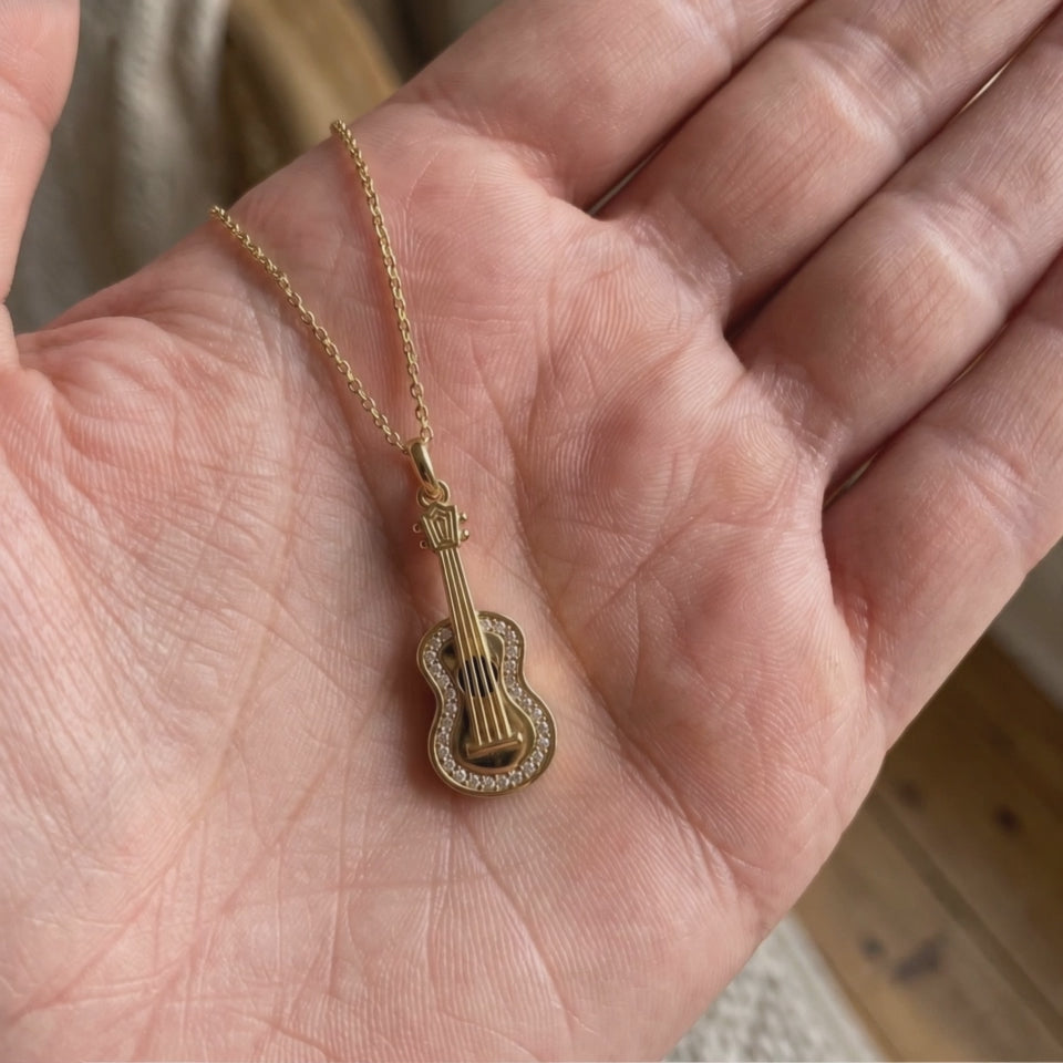 Gitar Kolye | Fable Serisi | Altın Kaplama 925 Gümüş | Zirkon Taşlı | Mihu Jewelry